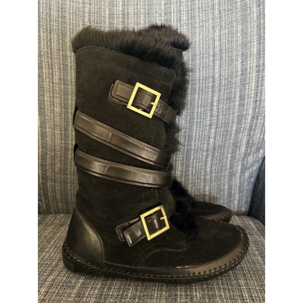 Tory Burch Jaden Rabbit Fur Lined Suede Moccasin Boots. Size 8